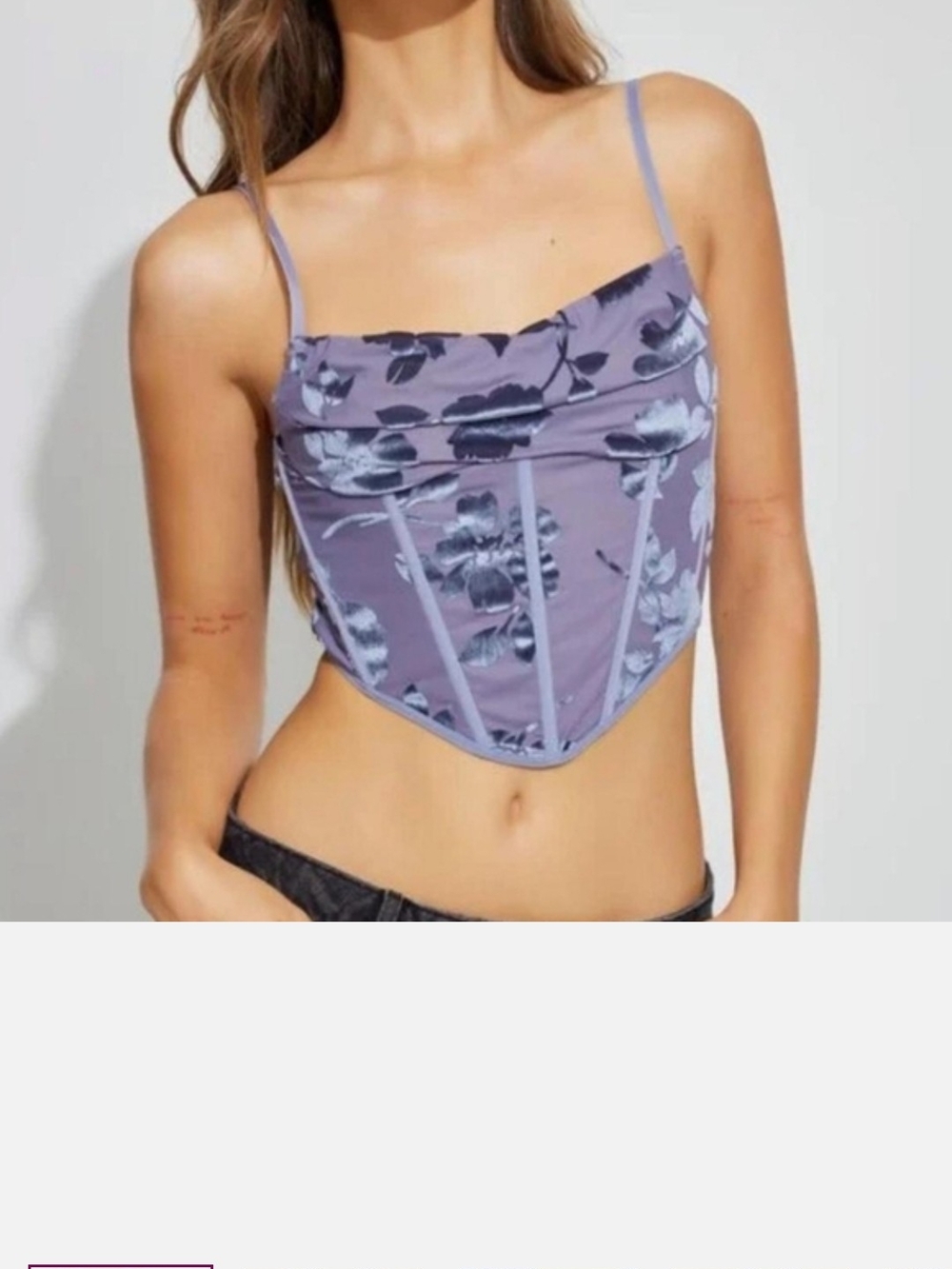 Garage Burnout Floral Corset Cami Bandeau Top Blue Granite Med
